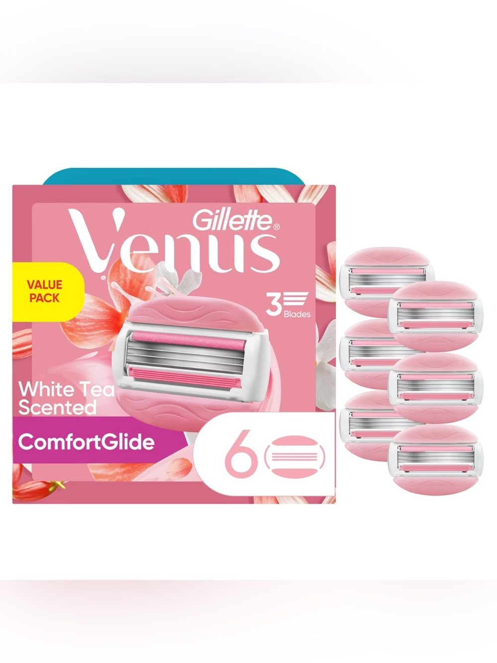 Venus ComfortGlide White Tea 3-Blade Women's Razor Blade Refills - 6ct, NEW